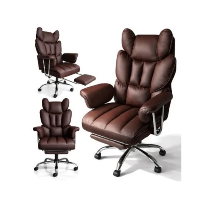 Scaun de birou maro inchis, cu suport picioare, piele ecologica, max 150 kg, 68x115-124 cm, JollyMag, KO50BR