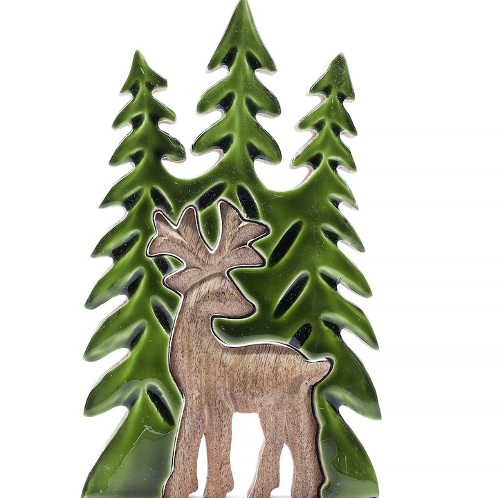 Pierdut în pădure - Cerbul în pădure Decorațiune 3D din lemn - 25x15 cm