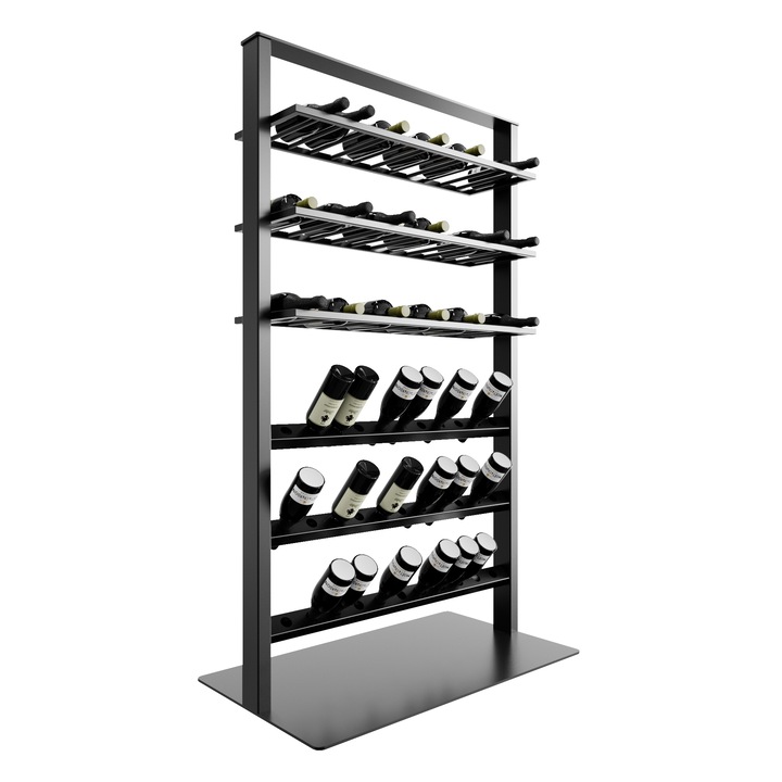 MetaloPro Piemont Raft Metalic pentru 69 Sticle de Vin, Design Industrial, Suport Depozitare Orizontala pentru Pivnita, Bar, Restaurant, Bucatarie 170x100x60 cm Negru