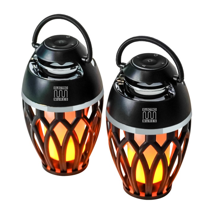 Difuzoare Bluetooth portabile Electromures EM 1029, cu flacără LED, sunet 360°, negru, set