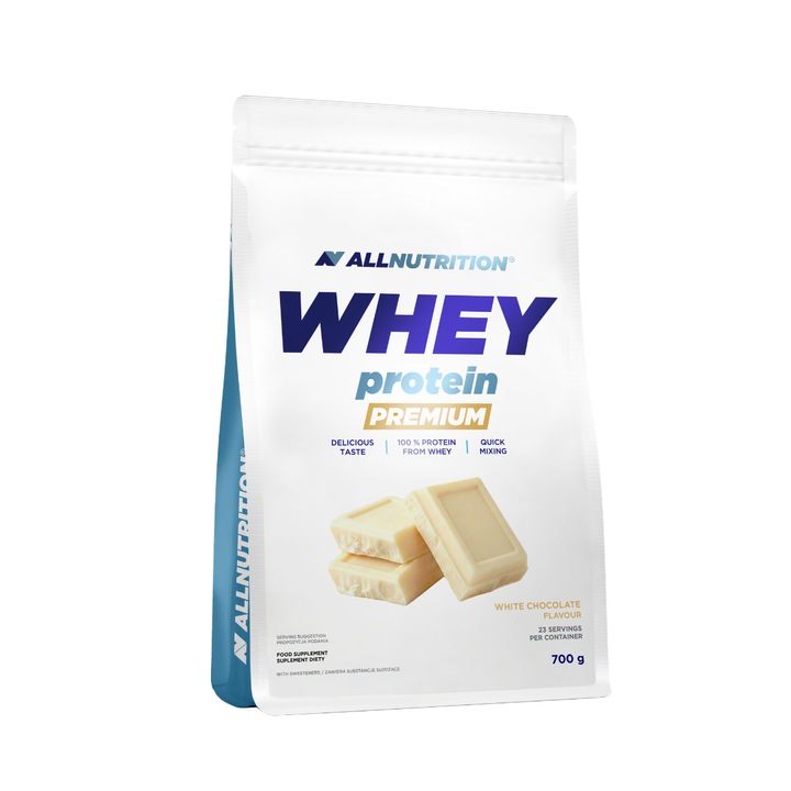 Proteine din zer ALLNUTRITION Whey Protein Premium 700g, Ciocolata alba, pudra proteica, fara zahar