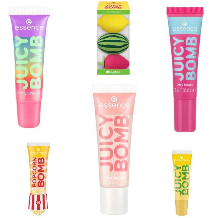 Set luciuri de buze Essence Juicy Bomb, 4 bucăți, textură gel, multicolor