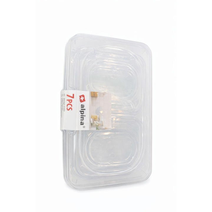 Set 7 Caserole Alimentare Alpina cu Capac, Plastic Transparent, Organizare Frigider & Meal Prep