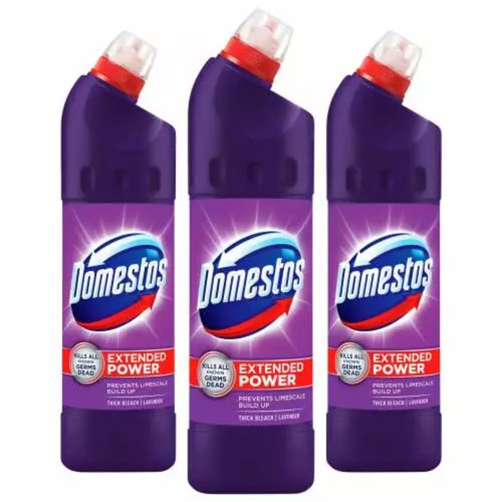 Detergent de toaleta Domestos, inalbitor cu lavanda, lichid, set de 3, 750 ml
