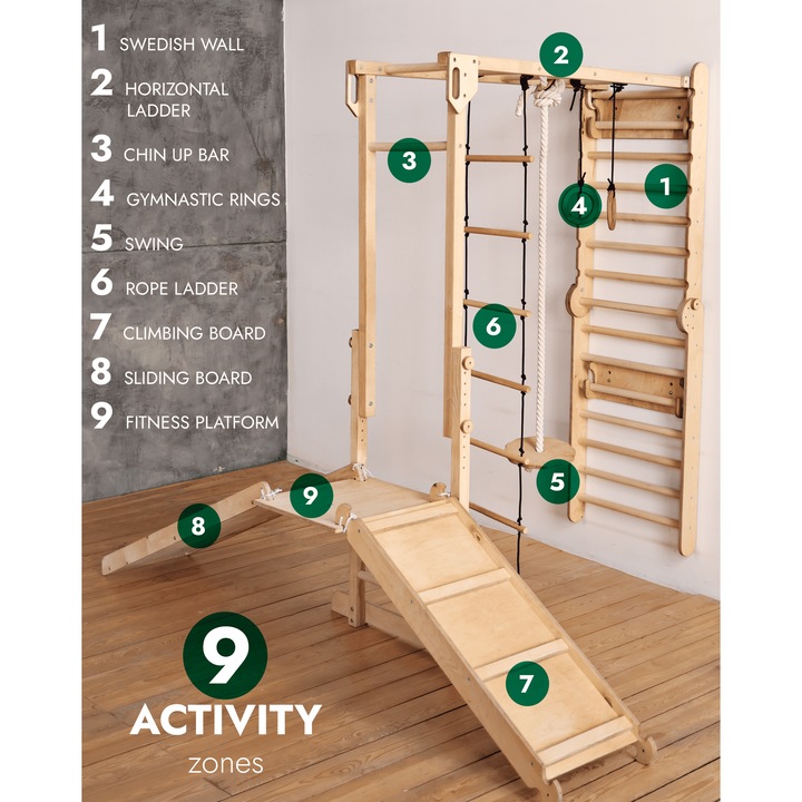 Structura de catarare din lemn 9-in-1 pentru interior, Goodevas, multicolor, dimensiuni compacte