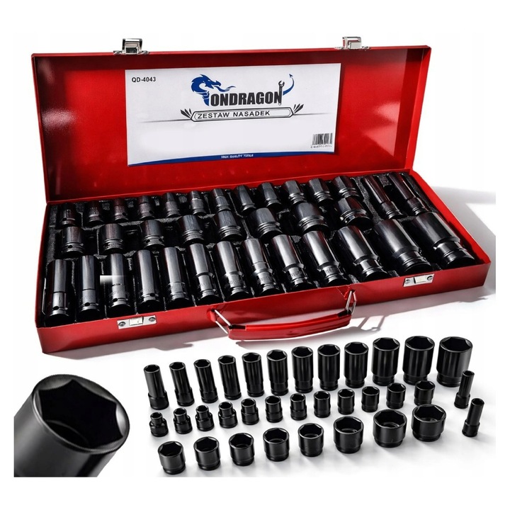 Set tubulare de impact, Ondragon, 1/2", 35 piese, 8-32 mm, otel Cr-Mo