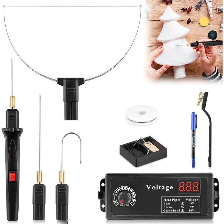 Aparat de taiat polistiren 4 in 1, Cu Controler Digital de Tensiune, cu fir cald, 24W, BYONDSELF®, Include stilou de curatare, pentru taiat si gravat, spuma, placi KT, EVA, EPP, Negru