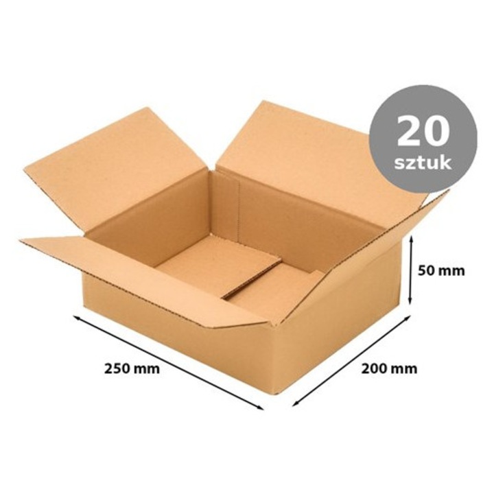 Set 20, Cutie cartonata NEOPAK, pentru ambalare si transport, cu clape, 250x200x50 mm, Maro, Carton B320