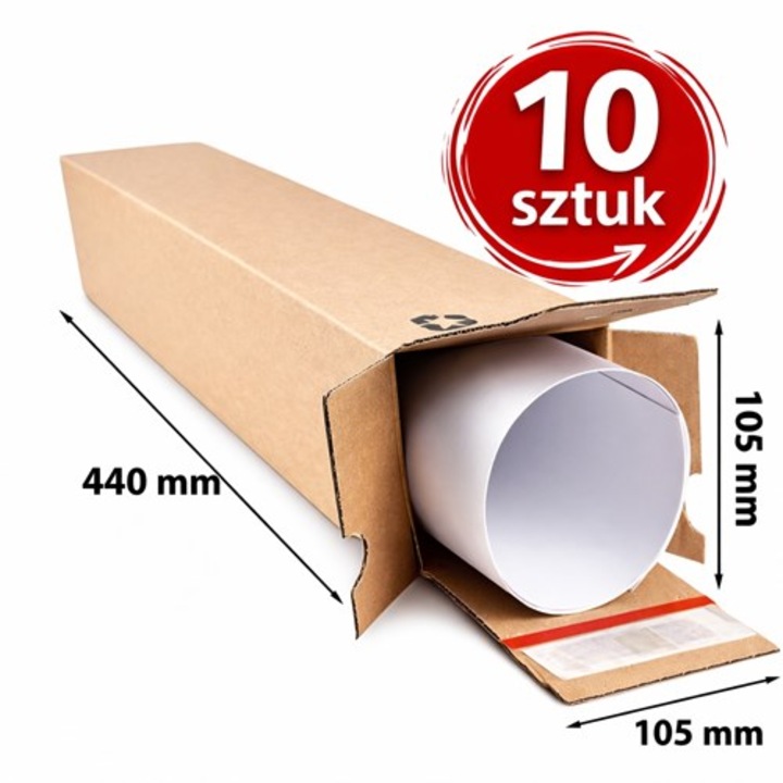 Set 10, Cutie NEOPAK TubeBox, pentru Postere si Expediere, format patrat, 105x105x440 mm, maro, fasonata, din carton 3 straturi