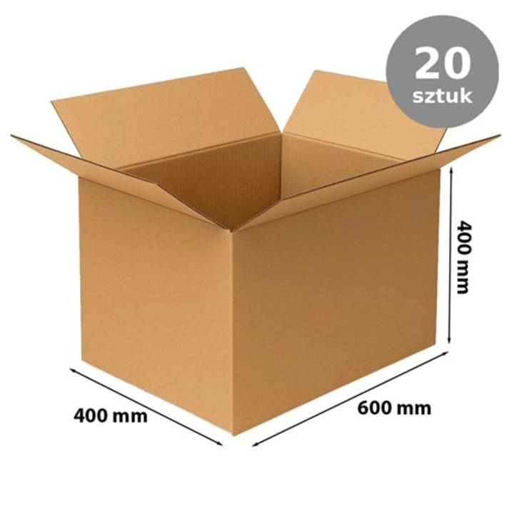 Set 20, Cutie cartonata pentru ambalare si transport, cu clape, 600x400x400 mm, maro, 3 straturi, unda B