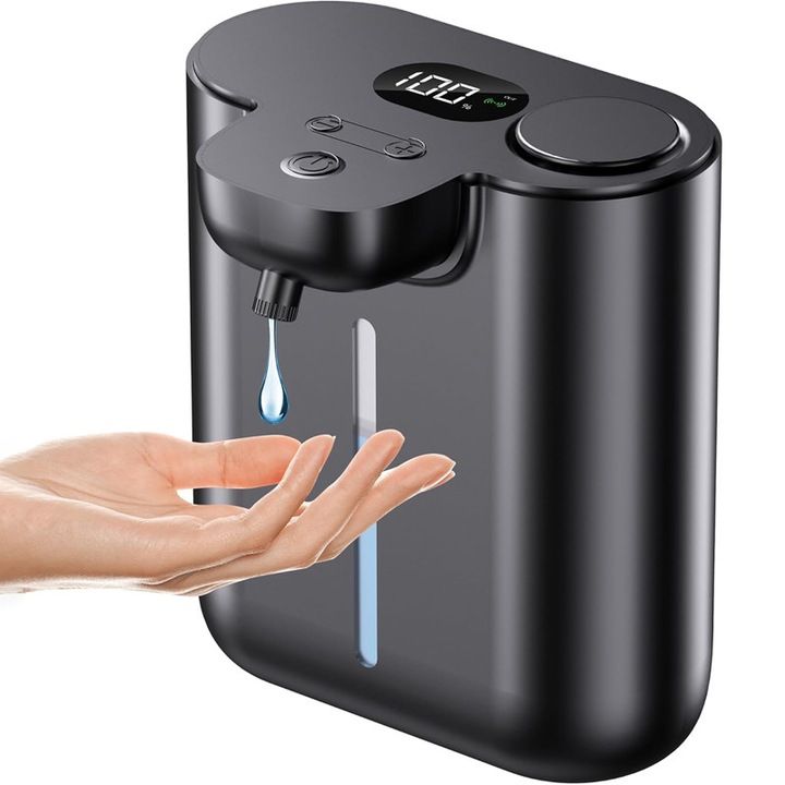Duueyct automata habszappan adagoló, 500ml kapacitás, 9 szint, IPX5 vízálló, USB töltés, Mozgásérzékelő, Érintésmentes, Falra szerelhető vagy pultra helyezhető, Fekete
