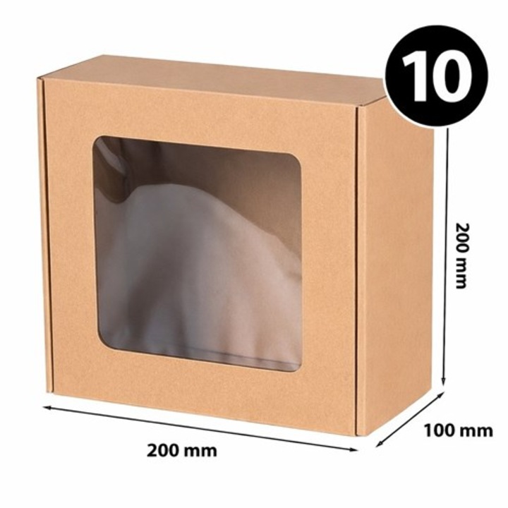 Set 10 buc, Cutie NEOPAK, pentru cadouri, ECO, 200x200x100mm, Maro, cu fereastra