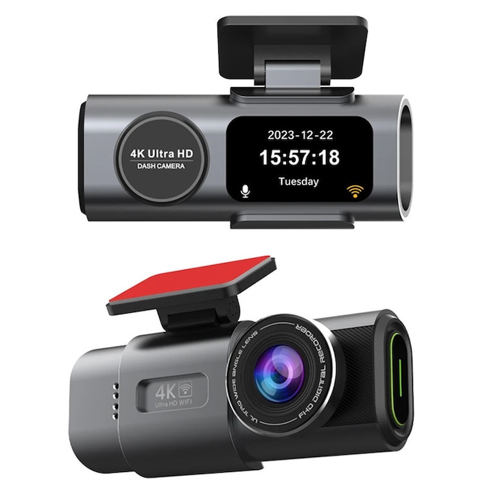 Camera auto, Omelivon, Wi-Fi, GPS, Full HD 1080p, Vedere nocturna cu unghi larg de 170°, Senzor G, Detectare de miscare, Inregistrare in bucla, Camera video pentru mersul inapoi inclusa in pachet