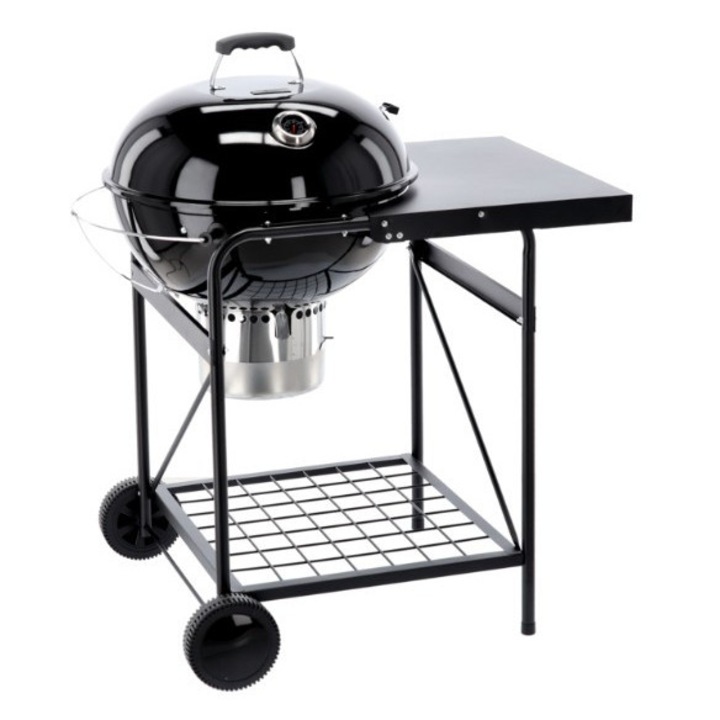 Кръгъл грил на дървени въглища с капак и плот 90 x 70,5 x 111 CM