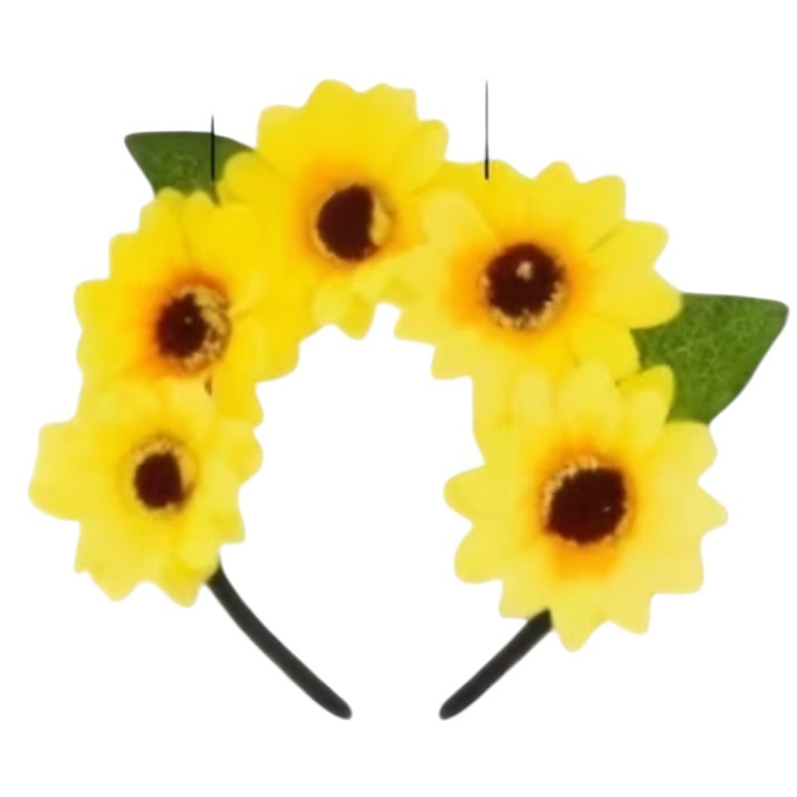 Bentiță floarea soarelui, galbenă, cu frunze verzi, mărime universală