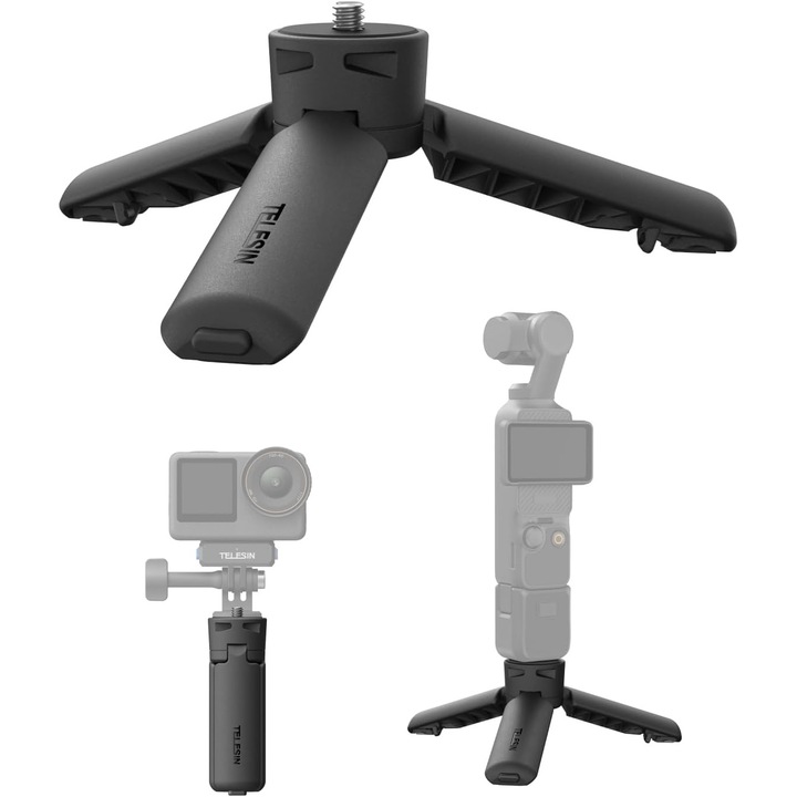 Mini trepied, GalaxyTara®, pentru camere DJI Osmo Pocket 3 si smartphone-uri, surub de 1/4 cu eliberare rapida cu un singur clic, trepied si maner 2 in 1 pentru vlog, compatibil cu Pocket 3, Action 6/5 Pro, iPhone, GoPro, Insta360 X5