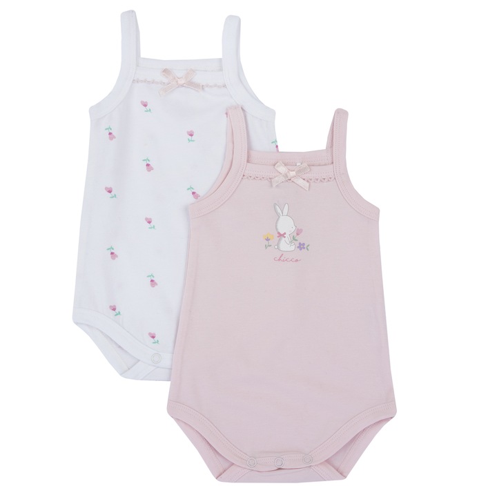 Set 2 body-uri fără mâneci Chicco, roz deschis, 95% bumbac, 1 lună, 50-56 cm
