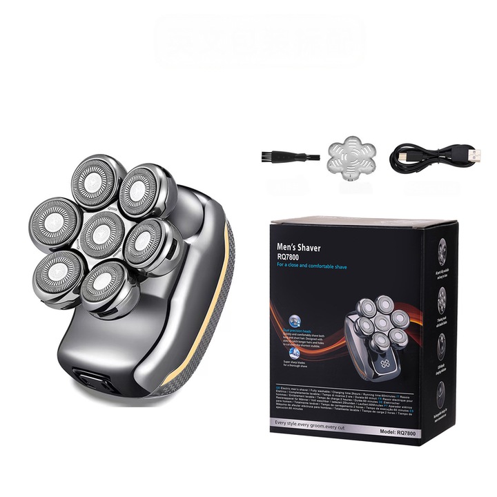 Aparat de ras electric 7D, waterproof, cap detasabil, display LED, incarcare rapida Type-C