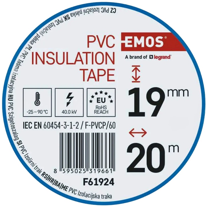 Bandă izolatoare PVC, Emos, 19mm x 20m, albastru
