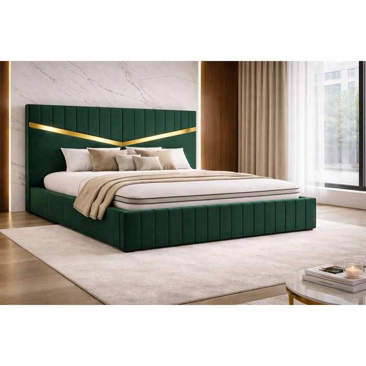 Pat tapitat Moteco Stef Valentino, verde, 160x200cm, modern, accente premium