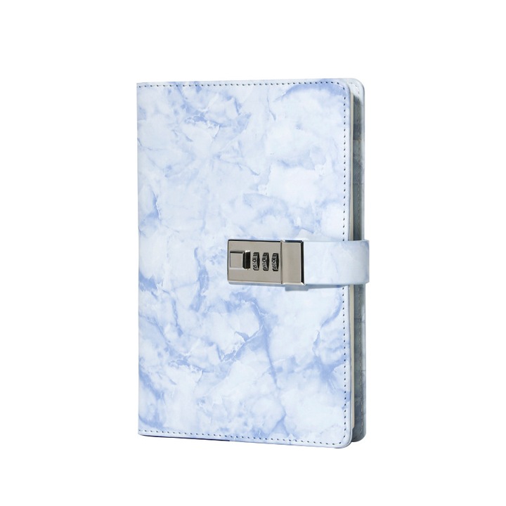 Jurnal, format A5, 96 de pagini, cu incuietoare cu cod, model marmorat, stil retro, portabil, 14, 5 x 21, 5 cm, violet