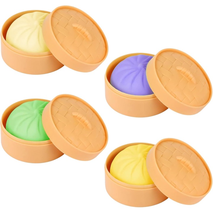 Set de 4 jucarii interactive cu aburi, chiftele colorate, galben, albastru, verde, roz