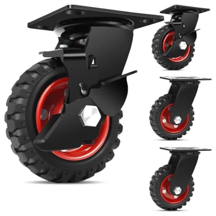 Roți cauciuc heavy-duty W B D WEIBIDA set, pivotante 360 și fixe, 125mm, capacitate 500kg