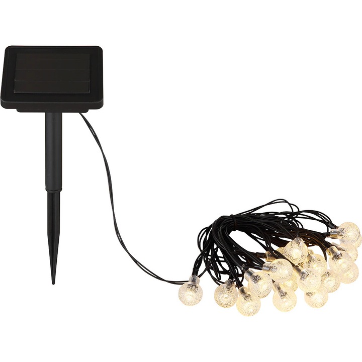 GLOBO napelemes füzér, 20 LED, 2700K, fekete, 2m