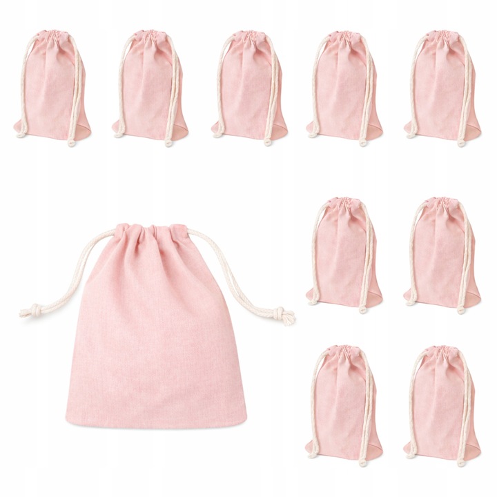 Set 10 pungi din bumbac, roz, 15x20 cm