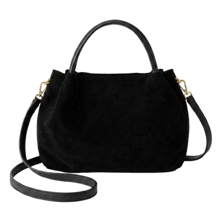 Дамска чанта Vera Pelle, естествен велур, произведена в Италия, среден размер