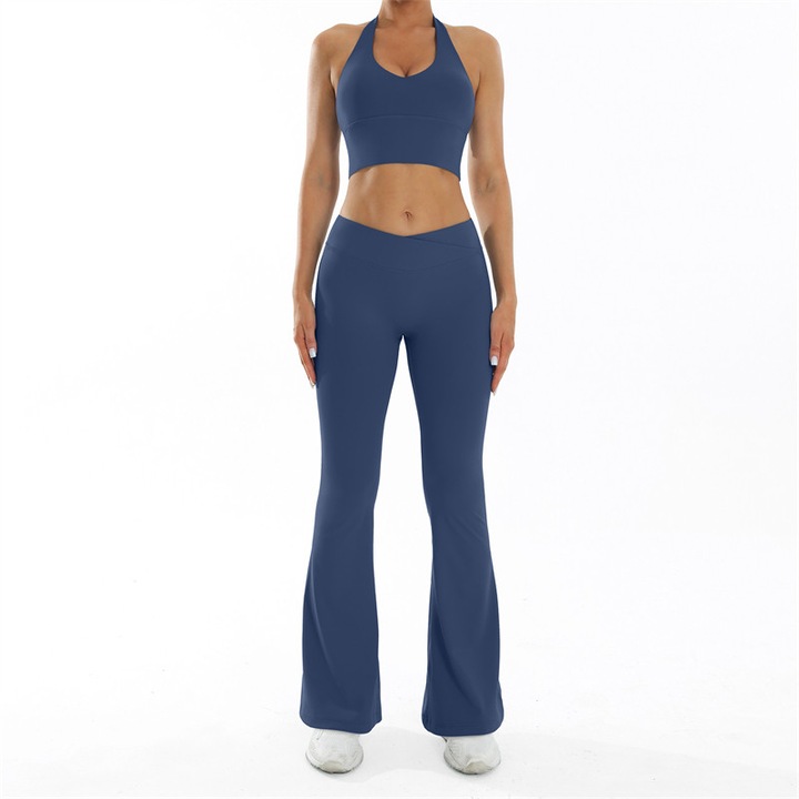Set de fitness pentru femei, nylon, uscare rapida, bleumarin, Albastru inchis