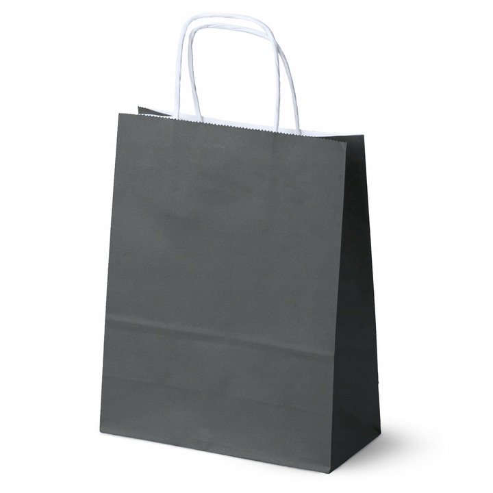 Set 250 pungi de hartie gri 18x8x22,5 cm, ambalaje cadou, hartie 100g/m2, manere din hartie rasucita