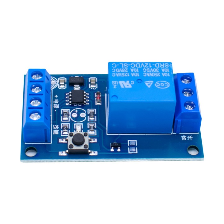 Releu bistabil cu impuls, Alimentare 12VDC, 10A, Cu buton, Sarcină până la 250VAC/30VDC, Multicolor