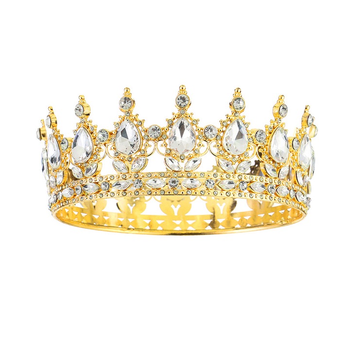 Tiara vintage din aliaj cu strasuri, accesoriu de par pentru nunta, aurie-alba