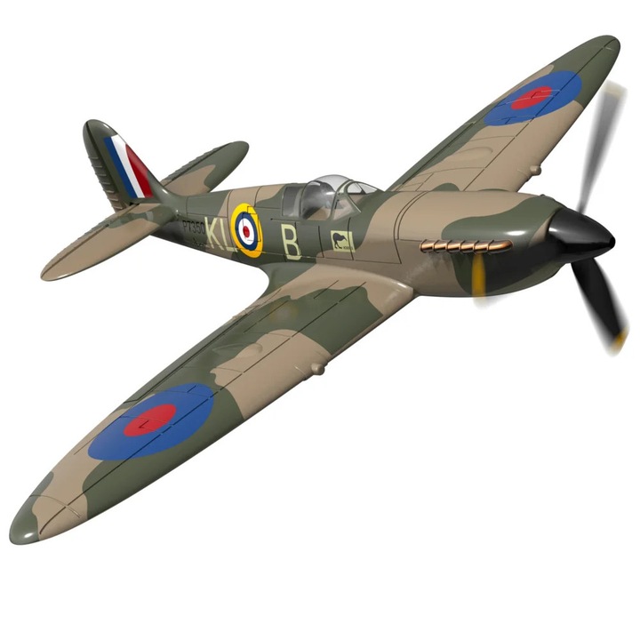 Mini avion RC Spitfire V2, BNF, 3 baterii, giroscop 6 axe, verde, 40x31, 7cm