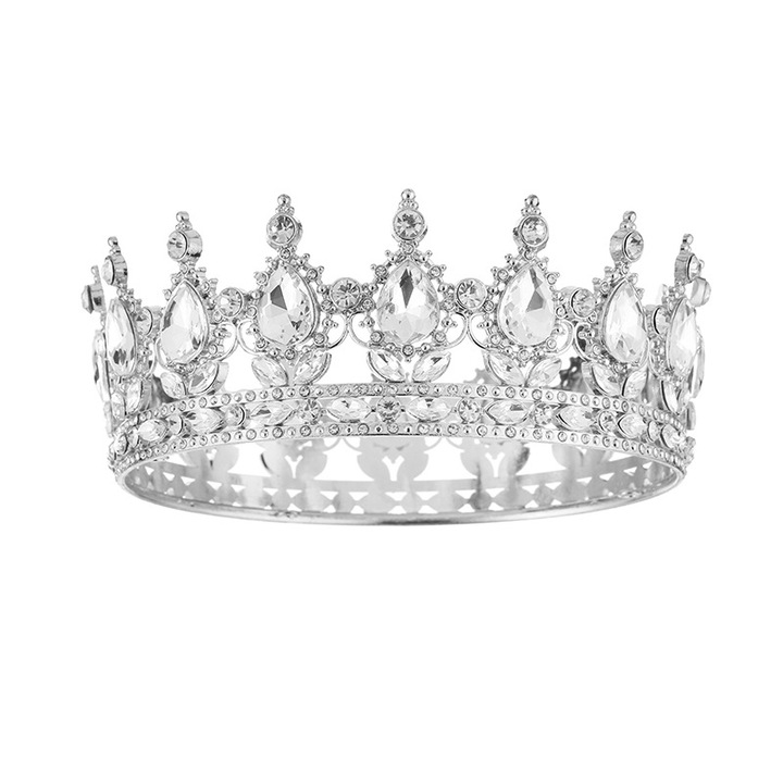Tiara vintage din aliaj cu strasuri, accesoriu de par pentru nunta, argintiu-alb