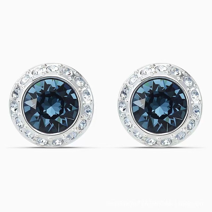 Cercei rotunzi cu diamant, stil vintage, diamant albastru