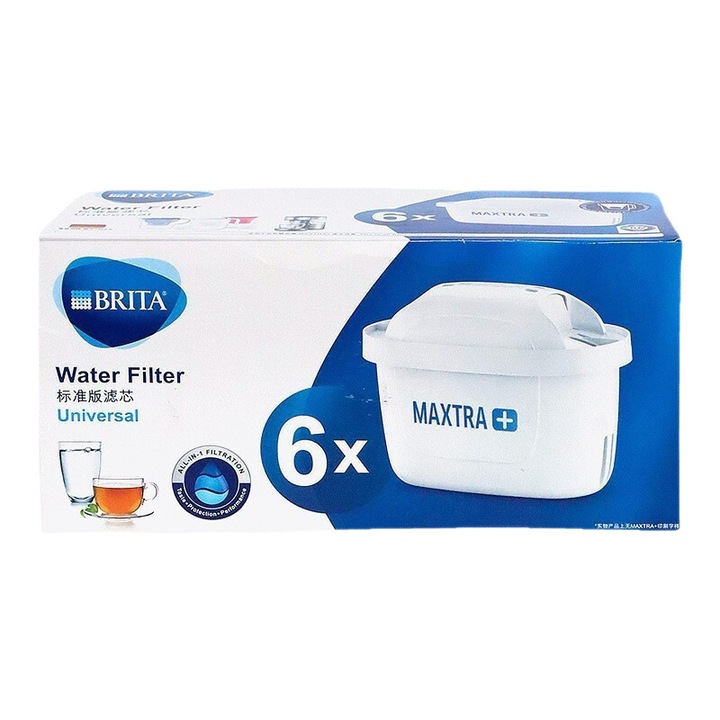 Cartuse de filtrare de schimb, set de 6, compatibile cu toate canile filtrante BRITA, reduc clorul si impuritatile
