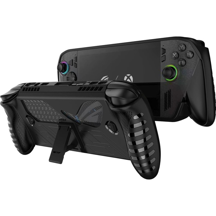 Carcasa de protectie TPU pentru consola portabila, neagra, cu suport, rezistenta la socuri si zgarieturi, pentru ROG Xbox Ally X