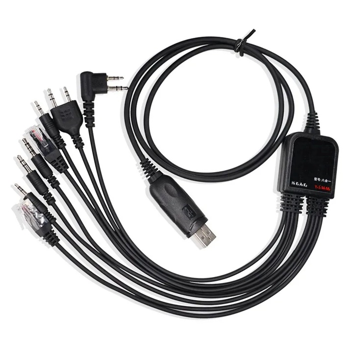 Cablu Programare 8-in-1 USB pentru Statii Radio Baofeng, Kenwood, Motorola, TYT, Icom, Yaesu – Chip C2102, Lungime 1.3m, Plug and Play