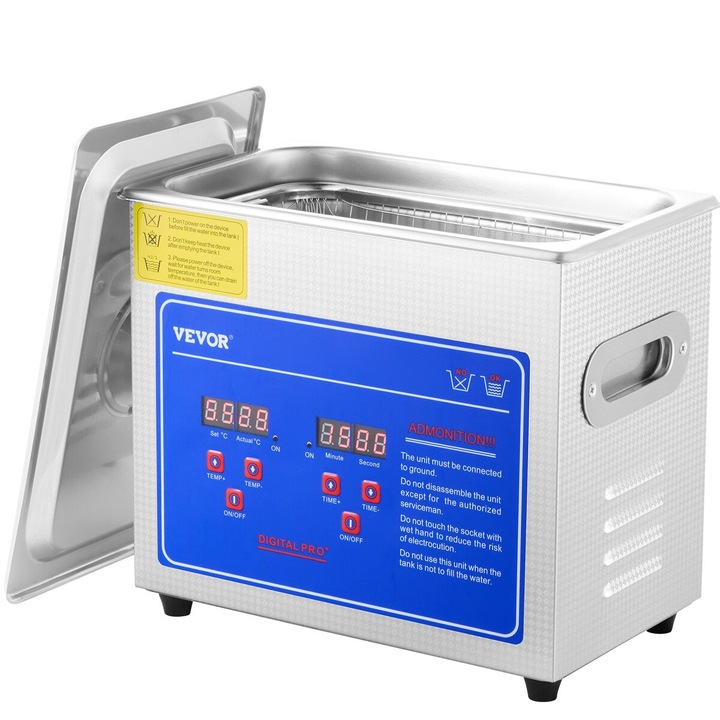 Curatator ultrasonic profesional VEVOR, 2.85L, cu timer digital si incalzitor, inox, 10.43x6.5x8.86 inch