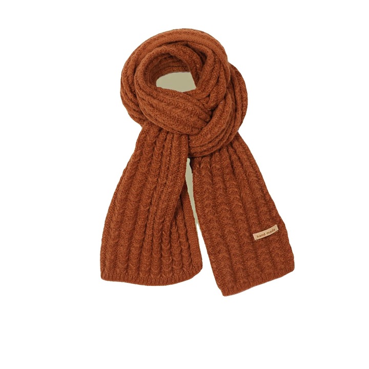 Esarfa din lana tricotata, design simplu, culoare maro, 180cm