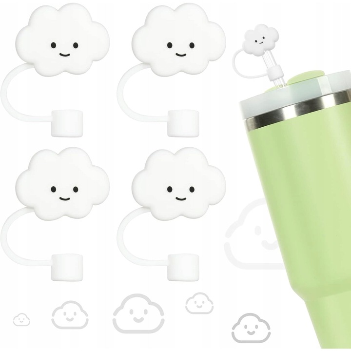 Комплект от 4 силиконови накрайника за сламки, дизайн облак, съвместими с чаши Stanley, многократна употреба, запечатани, многоцветни