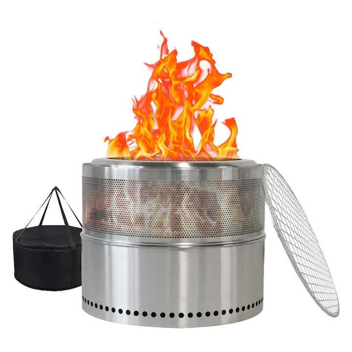 Gratar de gradina, design portabil, tehnologie fara fum, inox, 50x40cm