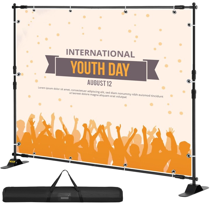 VEVOR visszahúzható roll-up banner állvány, 8FT, állítható, könnyű, stabil tartó, fekete, 140x240cm - 240x240cm