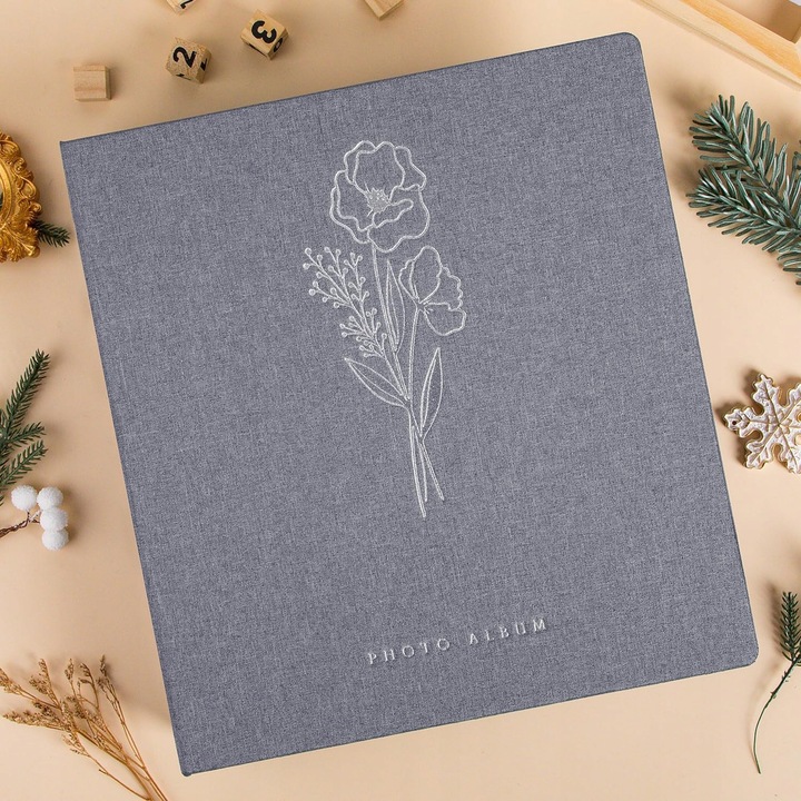 Album foto XL, 1000 poze, len natural, gri, 32x37,5x8cm