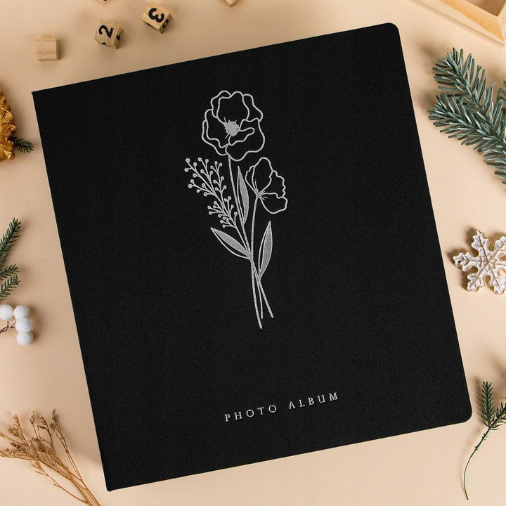 Album foto XL, 600 poze, len natural, negru, 32x37,5x8 cm