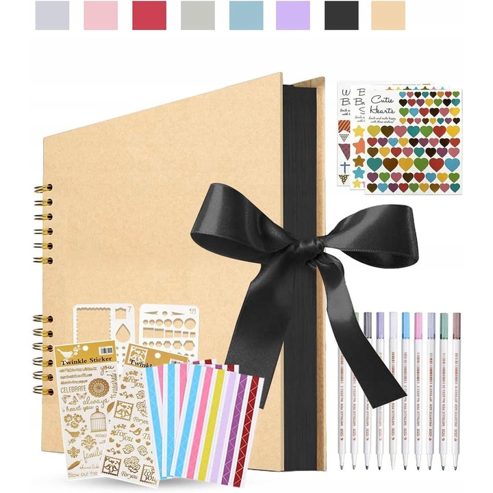 Album foto mare, 40 foi, design unic, culoare maro, 28,5x21cm, set cu accesorii artistice