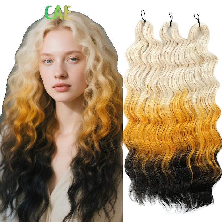 Par impletit, 24inches-61CM, textura ondulata, 3 bucati, multicolor