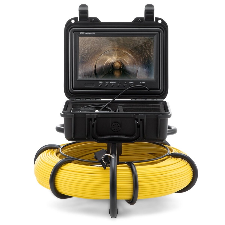 Camera de inspectie pentru conducte VEVOR, 9 inch, 720p, 393 ft cablu, waterproof, 4500 mAh, 1 milion pixeli